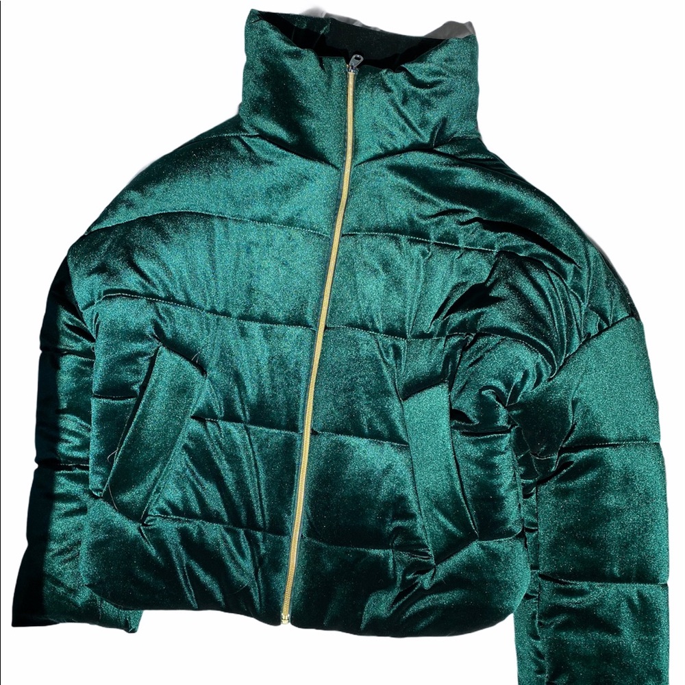 Emerald Green Velour Puffer Jacket